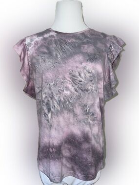Love Always purple-Pink & Gray Tie-Dye Flutter Sleeve Tee | L